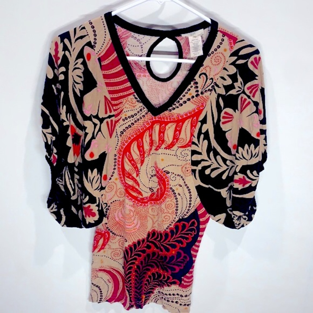 DEPT vintage paisley pattern puffer sleeve women's blouse